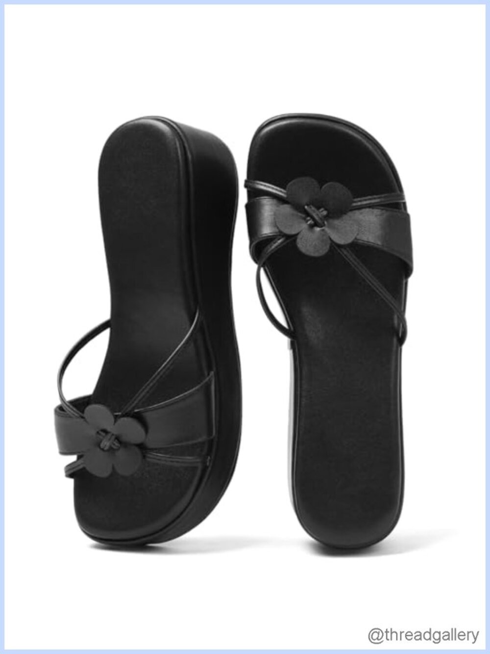 Floral Platform Sandals Chunky Wedge Square Toe Slingback Faux Leather